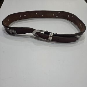 Vtg.Honest Brown Leather Men's Belt With Metal Animals Sz.32